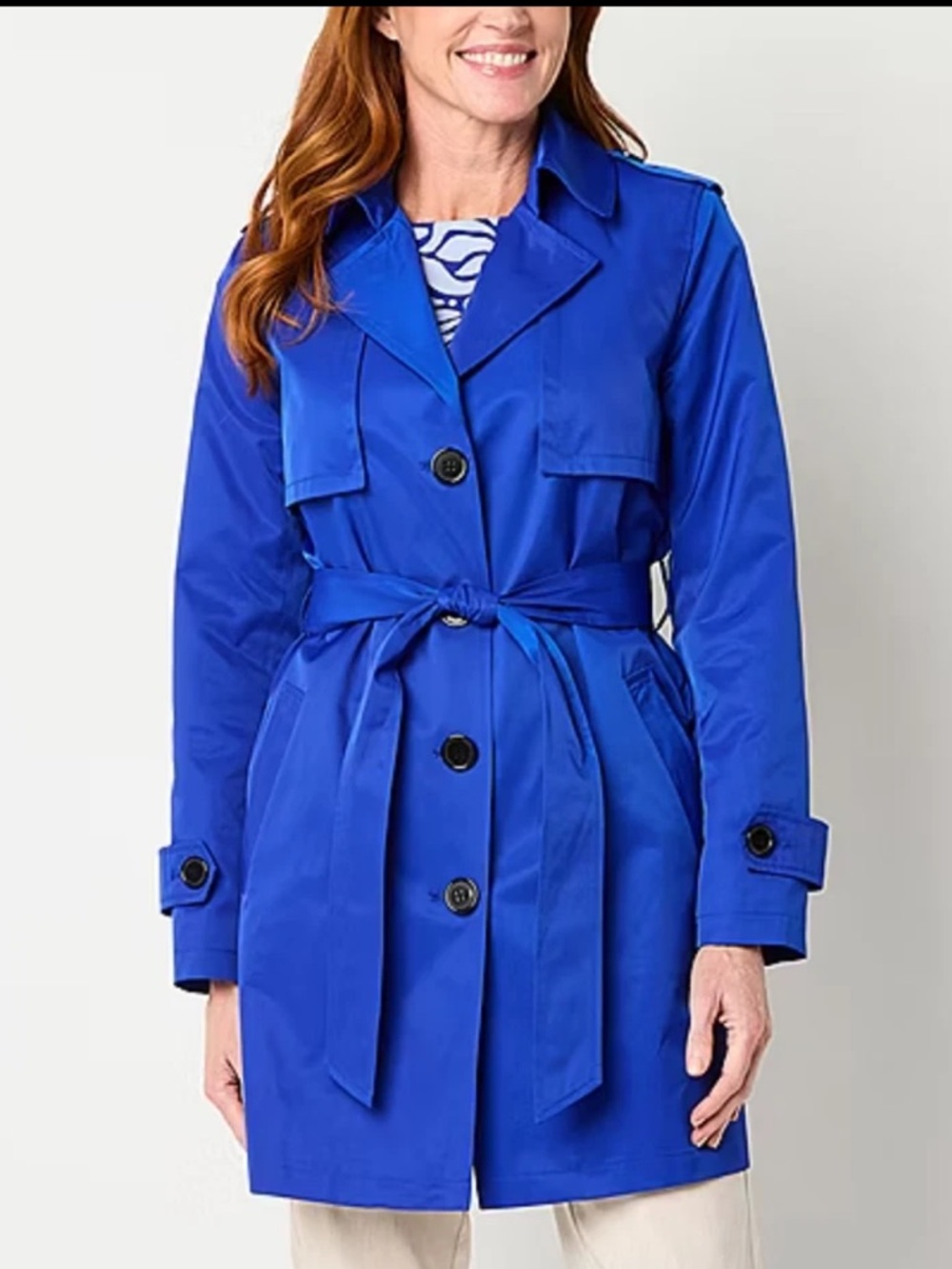 Liz Claiborne Belted Trench Coat Mid Length in Bold Blue Size Large NWT